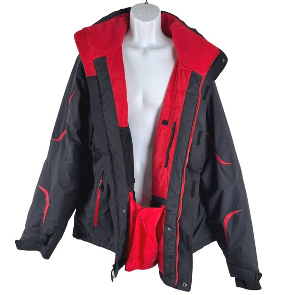 L.L. Bean Ski Snow Jacket Mens 2XL Black Red Nylon Fleece Lined CJ-2049 - Picture 3 of 12